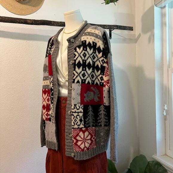 Vintage 1992 Eddie Bauer 100% Wool Knit Rabbit Cardigan Sweater Size Large - Picture 12 of 12